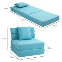 HOMCOM Sleeper Chair Recliner Guest Bed. removable cover, 70 cm x 70 cm x 61 cm, Light Blue(m-3)