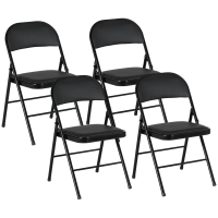 HOMCOM 4-piece Folding Chairs, Portable Office Chairs, Metal Legs, Folding Chair for Office, Reception, Waiting Room, Faux Leather, Black