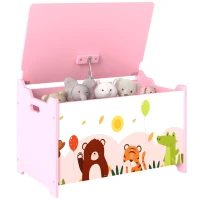 AIYAPLAY Spielzeugtruhe Kind Aufbewahrungsbox Klappdeckel Tiermotiv 60 x 37 x 39 cm rosa(m-7)