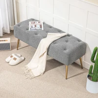 HOMCOM Bed Bench, Seating Bench, Soft Faux Lambswool Cover, up to 120 kg, Gold-Finished Steel Legs, 112x41x46cm, Gray(m-5)