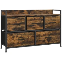 HOMCOM Dresser with Foldable Fabric Drawers, Melamine Wood, Steel Frame, Brown(m-1)