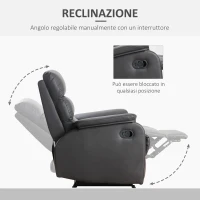 HOMCOM Fotoliu Relax Rabatabil Manual in Piele Sintetica, Maro, 75x92x99cm(m-6)