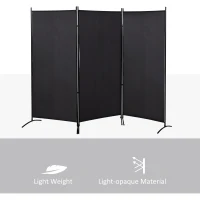 HOMCOM Biombo de 3 Paineis Separador de Ambientes Dobrável Biombo de Privacidade com 6 Pés de Metal 253x50x182 cm Preto(m-4)