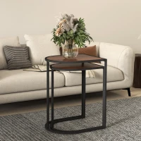HOMCOM Nesting table set, side tables, metal frame, wood-effect tabletop, Brown(m-3)