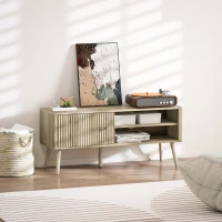 HOMCOM Móvel de TV para Televisão até 55 Polegadas com Porta Acanalada Prateleira Ajustável Compartimentos Abertos 115x35x49 cm Carvalho(m-5)