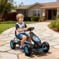 HOMCOM Kart a Pedais para Crianças 5-12 Anos com Assento Ajustável Pneus Insufláveis Amortecimento e Travão de Mão 121x58x61cm Azul(m-2)