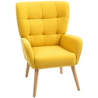 HOMCOM Upholstered Armchair, Living Room Chair with Tufting, Soft Velvet-Look Cover, up to 120 kg, Yellow(m-6)