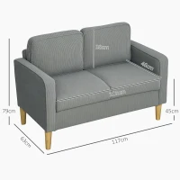 HOMCOM 2-Seater Sofa with Storage and Sturdy Wooden Legs for Living Room, Bedroom, 117 x 63 x 79 cm, Light Gray(m-3)