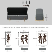 HOMCOM Storage stool with storage, bench with foam padding, linen-look, 111 x 44 x 44.5 cm, Dark gray(m-3)