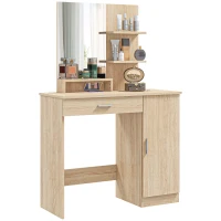 HOMCOM Tavolo per Trucco in Truciolato con Mobiletto, Cassetto, Ripiani Aperti e Specchio, 90x38x138 cm(m-11)