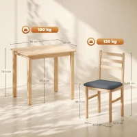 HOMCOM 3-piece dining set with 2 chairs, kitchen table for compact spaces, padded chairs, space-saving, MDF, natural wood(m-3)