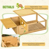 PawHut Schildpaddenhuis van hout, schildpaddenverblijf met hoofdverblijven, opklapbaar bovenpaneel, 91 x 60,5 x 32 cm, Geel(m-5)