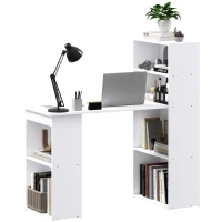 HOMCOM Desk, Office Desk, Computer Desk, 2 Shelves, 5 Shelf Levels, 120 cm x 55 cm x 120 cm, White(m-6)
