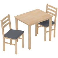 HOMCOM 3-piece dining set with 2 chairs, kitchen table for compact spaces, padded chairs, space-saving, MDF, natural wood(m-1)