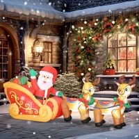 Outsunny Papá Noel Hinchable con Trineo y Renos Inflables de Navidad con Luces LED para Exterior e Interior 240x75x100 cm(m-2)
