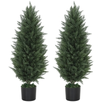 HOMCOM 2-pack Artificial Cypresses, artificial trees with 831 leaves, with cement pot, UV-resistant, artificial plant, 90 cm, Green