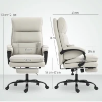 HOMCOM Sedia da ufficio, regolabile in altezza con supporto lombare, braccioli, poggiapiedi, in similpelle, Grigio chiaro(m-3)