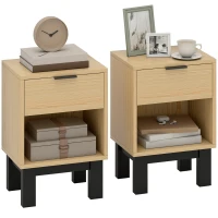 HOMCOM Ensemble de 2 Tables de Chevet Étroites Tables de Nuit Modernes avec Tiroir Étagère Ouverte 35x26x50 cm Chêne(m-6)