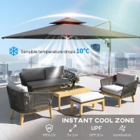 Outsunny 3(m) Garden Cantilever Parasol with Solar LED Lights, Cross Base, 360° Rotation, Crank Handle and Tilt, Grey(m-5)