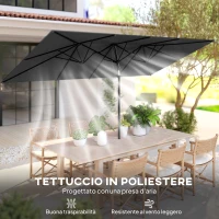 Outsunny Ombrellone Doppio Inclinabile e Regolabile con Cordicella, in Poliestere e Metallo, 150x295x170-214 cm, Grigio(m-7)
