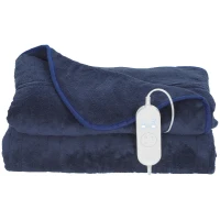 HOMCOM Coperta Elettrica con 10 Livelli di Temperatura, Display LED e Timer, Lavabile in Lavatrice, 180x130 cm, Blu(m-6)