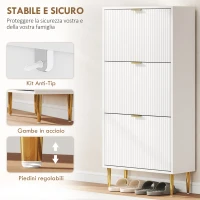HOMCOM Scarpiera Slim per 18 Paia di Scarpe con 3 Cassetti a Ribalta e Ripiani Regolabili, 60x24x128 cm, Bianco(m-7)