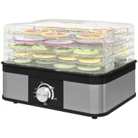 HOMCOM 5 Tier Food Dehydrator, 245W Stainless Steel Food Dryer Machine with Adjustable Temperature for Drying Fruit, Meat, Vegetable, Jerky and Pet Treat, Black(m-11)