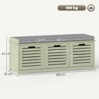 HOMCOM 3-Drawer Shoe Storage Bench - Green(m-3)