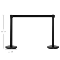 Outsunny Set 2 Colonnine Segnapercorso in Acciaio con Nastro Nero Allungabile, 200x32x90cm(m-3)