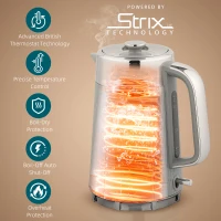 HOMCOM Electric Stainless Steel Kettle and Toaster Set, 3000W 1.7L UK Strix Thermostat Fast Boil Kettle w/ Limescale Filter, Cool Touch Body, 4 Slice Toaster with 7 Browning Levels, Crumb Tray, Taupe(m-4)