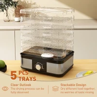 HOMCOM 5 Tier Food Dehydrator, 245W Stainless Steel Food Dryer Machine with Adjustable Temperature for Drying Fruit, Meat, Vegetable, Jerky and Pet Treat, Black(m-5)