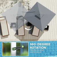 Outsunny 3(m) Garden Cantilever Parasol with Solar LED Lights, Cross Base, 360° Rotation, Crank Handle and Tilt, Grey(m-8)