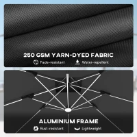 Outsunny 3(m) Garden Cantilever Parasol with Solar LED Lights, Cross Base, 360° Rotation, Crank Handle and Tilt, Grey(m-6)