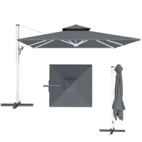 Outsunny 3(m) Garden Cantilever Parasol with Solar LED Lights, Cross Base, 360° Rotation, Crank Handle and Tilt, Grey(m-10)