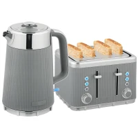 HOMCOM Electric Stainless Steel Kettle and Toaster Set, 3000W 1.7L UK Strix Thermostat Fast Boil Kettle w/ Limescale Filter, Cool Touch Body, 4 Slice Toaster with 7 Browning Levels, Crumb Tray, Taupe(m-10)