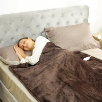 HOMCOM Coperta Elettrica 180x130 cm 10 Livelli di Temperatura Timer Lavabile in Lavatrice, Display LED Marrone(m-4)