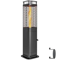 Outsunny Aquecedor de Pellets 6.86 KW com Tubo de Vidro Base Antiderrapante e Grelha Metálica Aquecedor de Pellets sem Fumo 26x26x95 cm Preto(m-10)