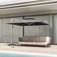 Outsunny 3(m) Garden Cantilever Parasol with Solar LED Lights, Cross Base, 360° Rotation, Crank Handle and Tilt, Grey(m-3)