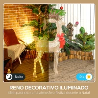 Outsunny Reno Luminoso de Natal Decoração de Natal com 137 LEDs Branco Quente Iluminação Natalícia 66x25x135 cm Dourado(m-4)