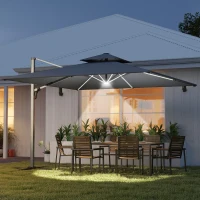 Outsunny 3(m) Garden Cantilever Parasol with Solar LED Lights, Cross Base, 360° Rotation, Crank Handle and Tilt, Grey(m-2)