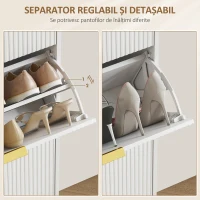 HOMCOM Dulap de pantofi pentru 18 perechi de pantofi cu 3 sertare rabatabile Alb(m-6)