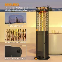 Outsunny Aquecedor de Pellets 6.86 KW com Tubo de Vidro Base Antiderrapante e Grelha Metálica Aquecedor de Pellets sem Fumo 26x26x95 cm Preto(m-6)
