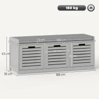 HOMCOM 3-Drawer Shoe Storage Bench - Grey(m-3)