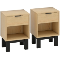 HOMCOM Set di 2 Comodini Moderni con Cassetto e Mensola Aperta 35x26x50 cm Rovere