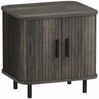 HOMCOM Bedside Table, Nordic Side Table with Roller Shutter Style Sliding Doors and Metal Legs for Bedroom, Living Room, Grey