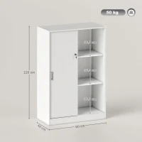 HOMCOM Armario de Oficina Práctico con 2 Puertas Correderas Llaves y 3 Estantes para Despacho Estudio 80x40x120 cm Blanco(m-3)