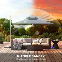 Outsunny 3(m) Garden Cantilever Parasol with Solar LED Lights, Cross Base, 360° Rotation, Crank Handle and Tilt, Grey(m-7)