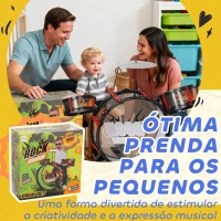 AIYAPLAY Bateria para Crianças com Banco Tambores, Bumbo Prato e Baquetas para Iniciantes 59,5x31,5x59 cm Preto(m-7)
