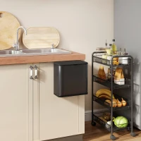 HOMCOM Cubo de basura 8 L, colocación independiente o colgado, acero inoxidable, negro(m-2)