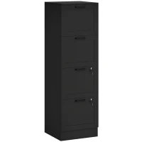 HOMCOM Cassettiera Portadocumenti a 4 Cassetti con Binario Regolabile e 2 Serrature, in Legno, 40x40x131 cm, Nero(m-1)